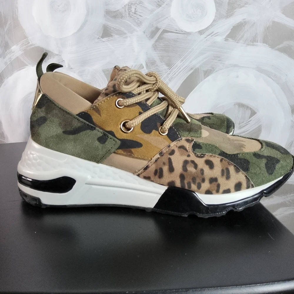 STEVE MADDEN Wmns Sz 9M Green Camo Animal Print Sneaker FashionCore Wedge Shoes - Picture 5 of 11